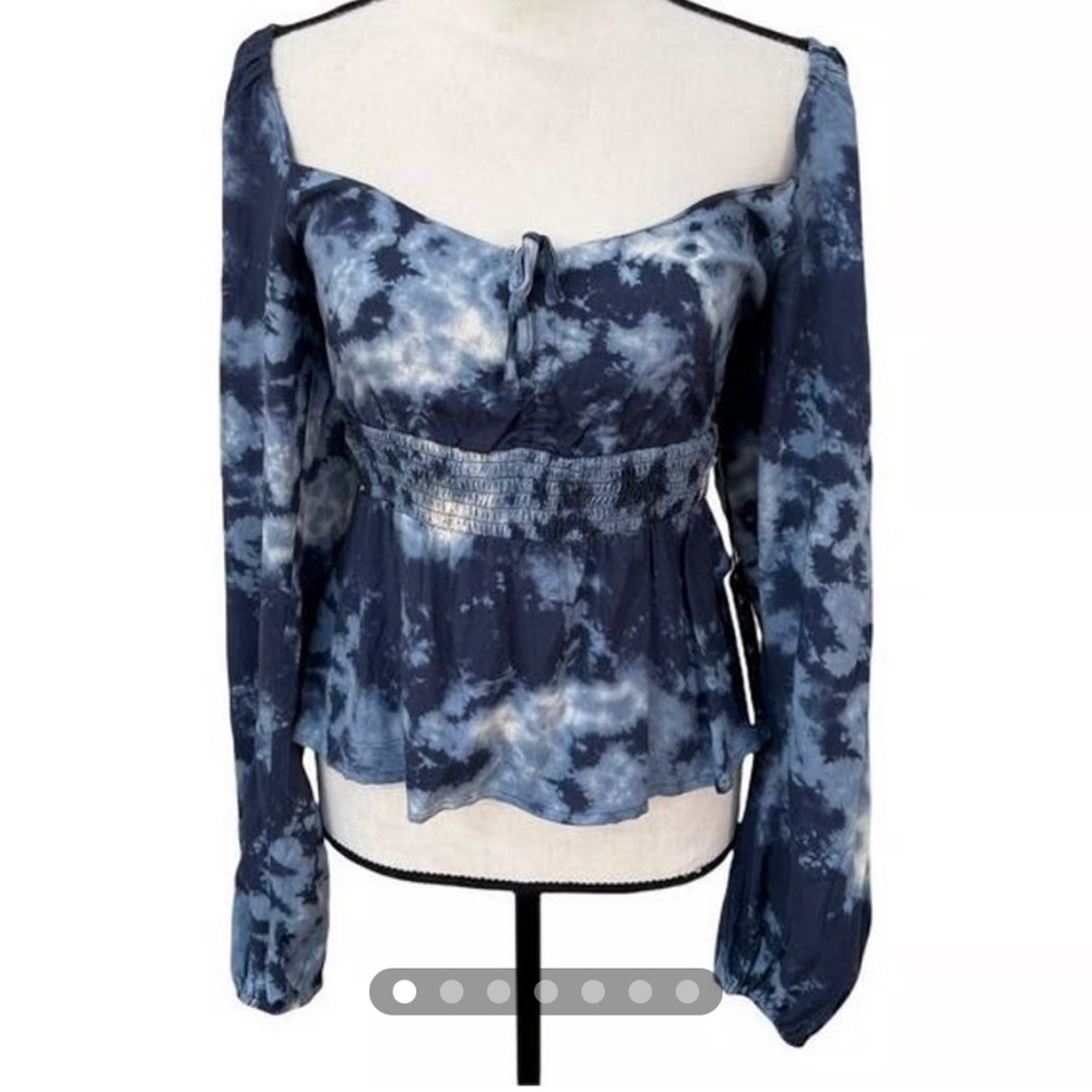 Tie Dye blue long sleeve off shoulder top